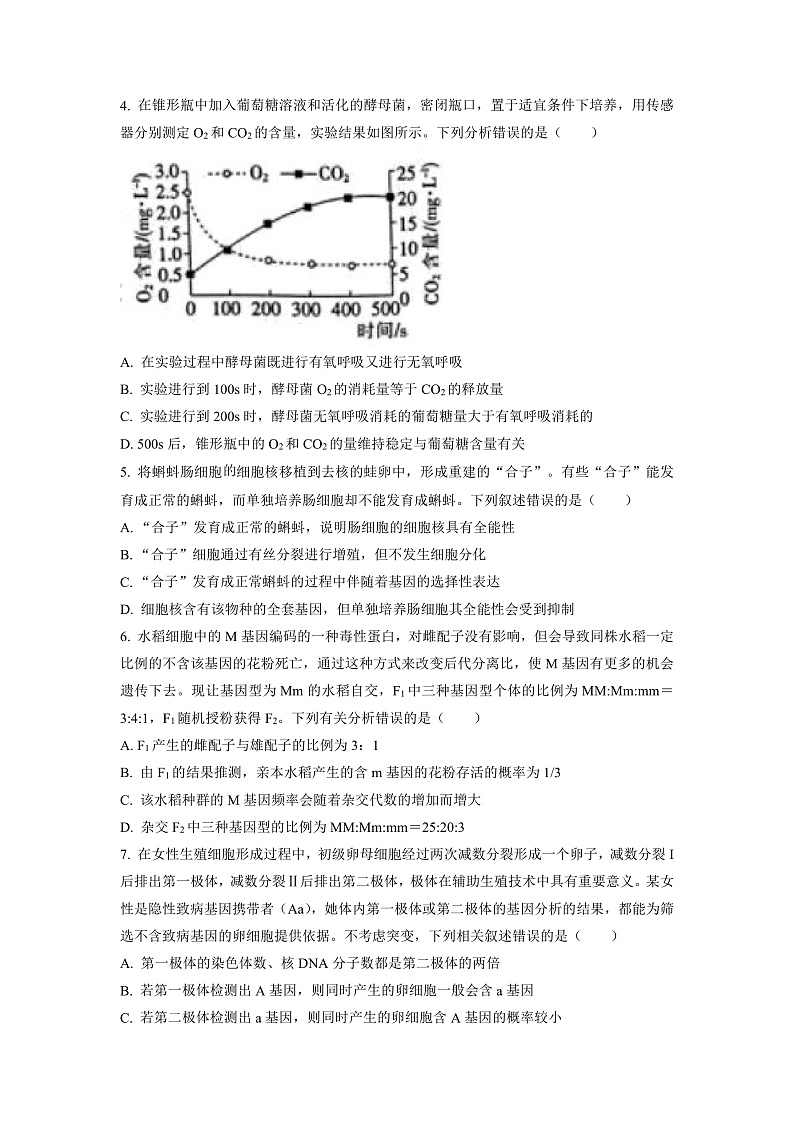 湖南省衡阳市2023届高三上学期第一次统一考试(一模)生物试题(原卷版)第2页