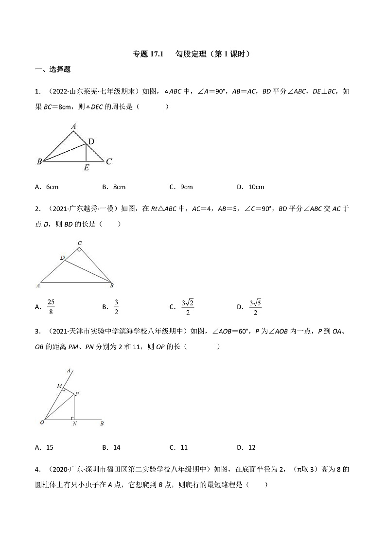 专题17.1 勾股定理(第1课时)(备作业)精编八年级数学下册同步备课系列(人教版)(原卷版)第1页
