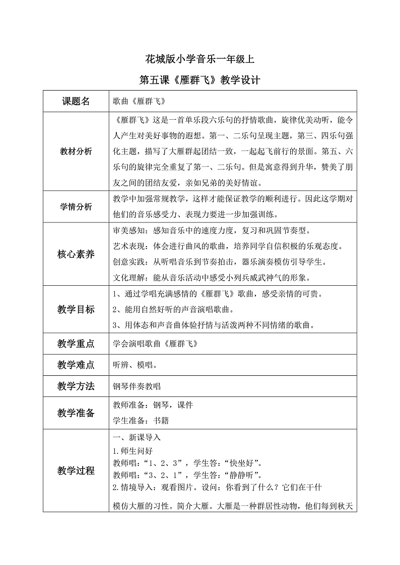 花城版音乐1上第五课《雁群飞》课件+教案01
