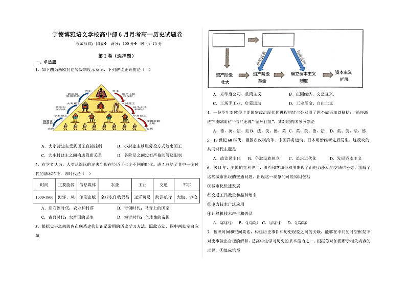 福建省宁德市博雅培文学校2023-2024学年高一6月月考历史试题第1页