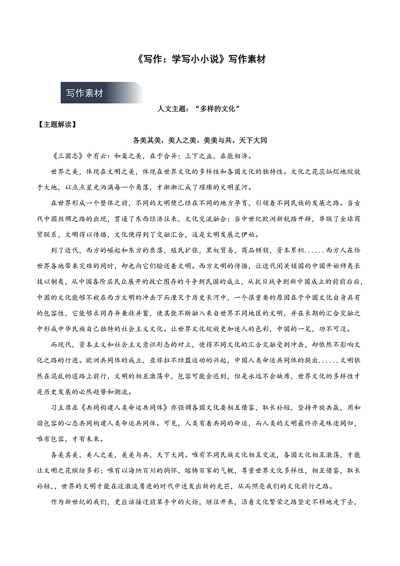 人教统编版高中语文选择性必修上册 写作《学写小小说》课件+教案+导学案+写作素材01
