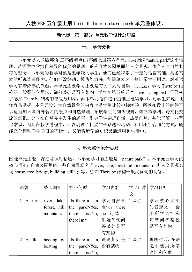 人教版英语五年级上册Unit 6《 In a nature park PB Read and write》课件+单元整体教案+动画素材01