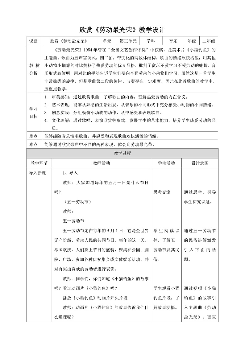 【核心素养】人教版音乐二上3.1《劳动最光荣》课件+教案+素材01
