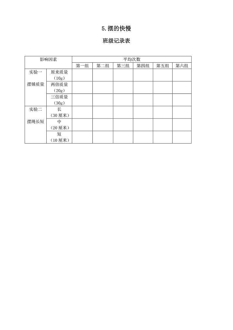 教科版科学五年级上册3.5《摆的快慢》课件+教案+课后练习+学习任务单+素材01