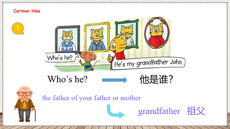 Unit 6 Is he your grandpa 第一课时 Cartoon time(课件)-2024-2025学年译林版(三起)英语三年级上册04