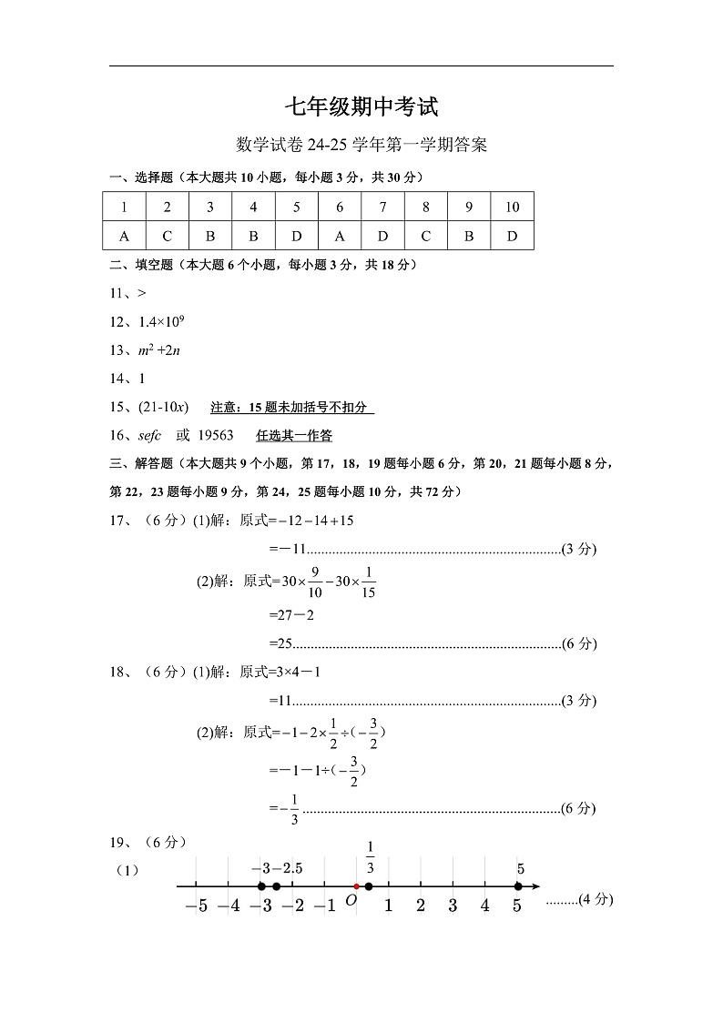 24-25-1七年级数学期中考试试卷答案11.6第1页