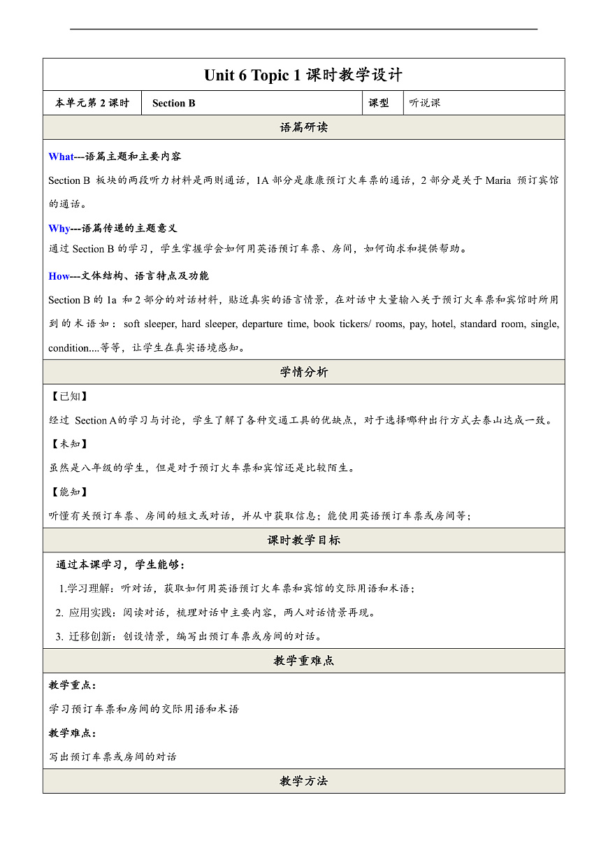 仁愛科普版英語(yǔ)八下 Unit 6 Topic 1 《Enjoy Cycling》Section B 教案第1頁(yè)