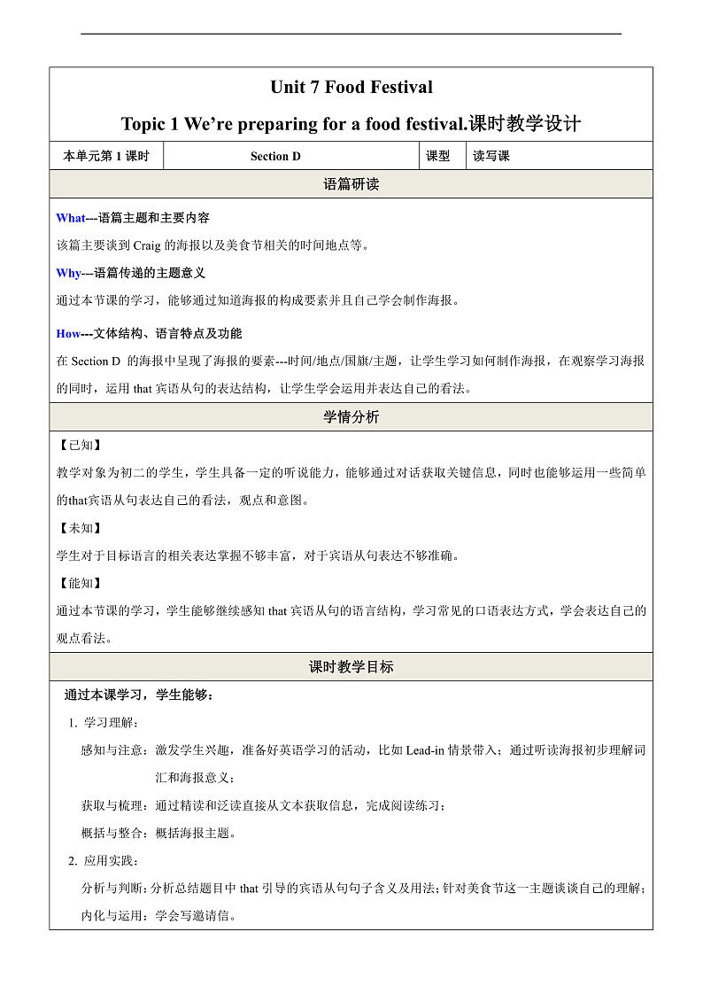 仁爱科普版英语八下 Unit 7 Topic 1 《Our Clothes》Section D 教案第1页