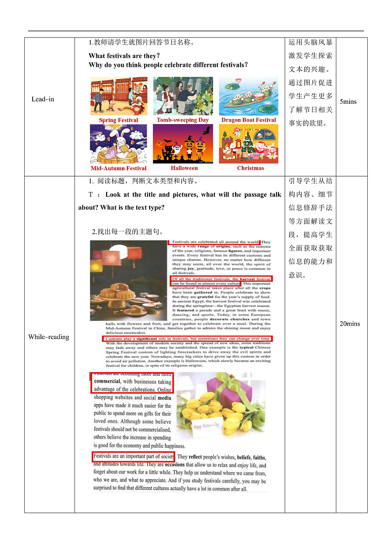 人教版(2019)高中英语必修第三册Unit 1《Festivals and Celebrations》Reading and Thinking 教案第2页