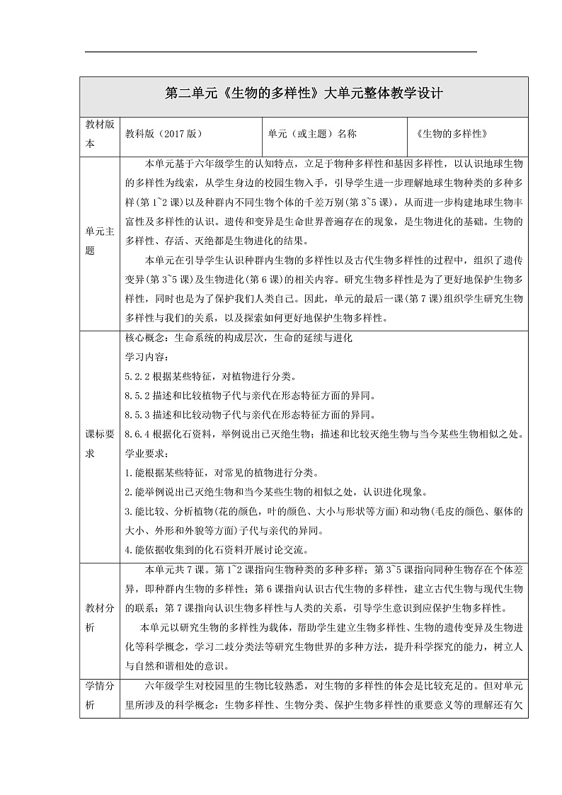 【大单元整体教学】教科版科学六下第二单元 单元整体分析第1页