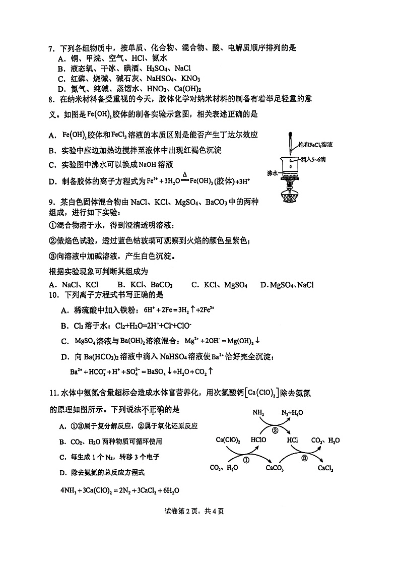 四川省泸州市合江县中学校2024-2025学年高一上学期期中考试化学试题(原卷)第2页