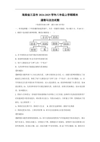 海南省三亚市2024-2025学年八年级上学期期末道德与法治试卷（解析版）
