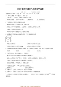 2024～2025学年江苏省扬州市宝应县九年级上1月期末考试化学试卷(含答案)