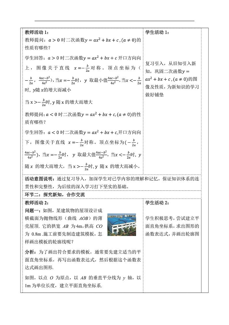 华师大版数学九年级下册26.2.3《求二次函数的表达式》教案第2页