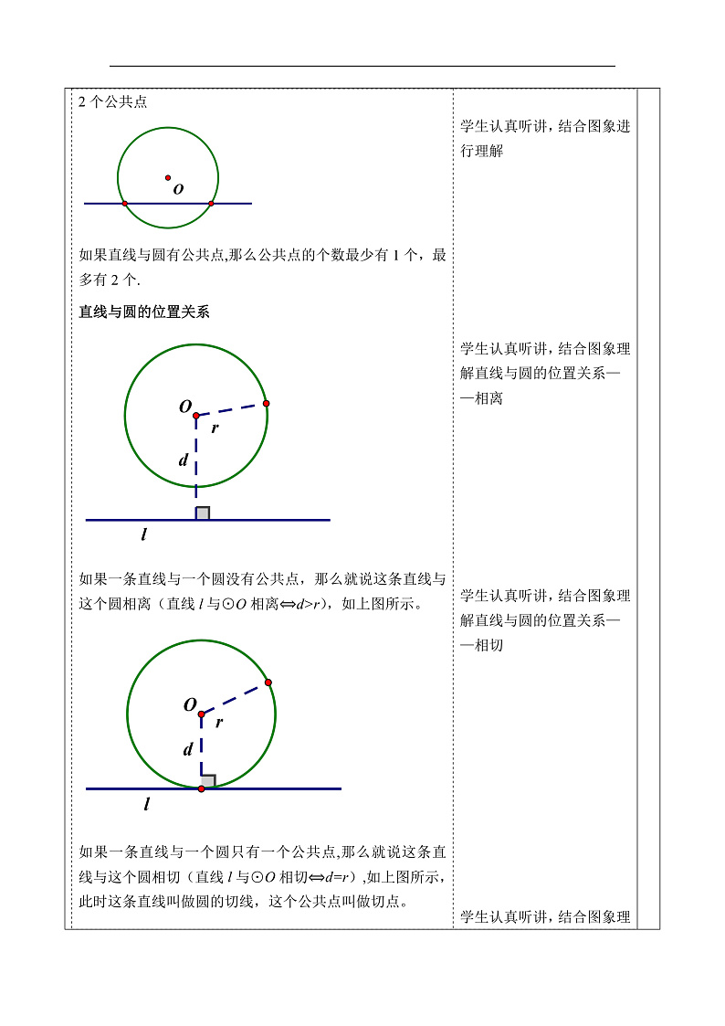 华师大版数学九年级下册27.2.2《直线与圆的位置关系》教案第3页
