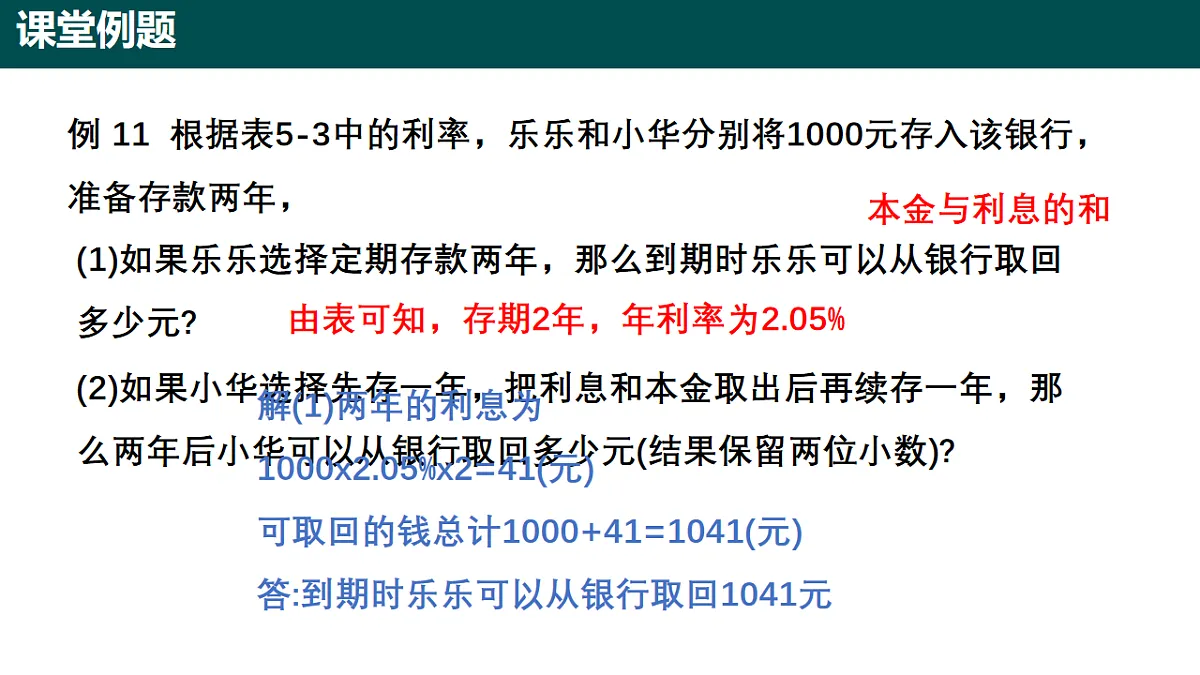 5.2.2 百分数的应用(第四课时 储蓄问题 )课件-2024-2025学年六年级数学下册(沪教版五四制2024)第8页
