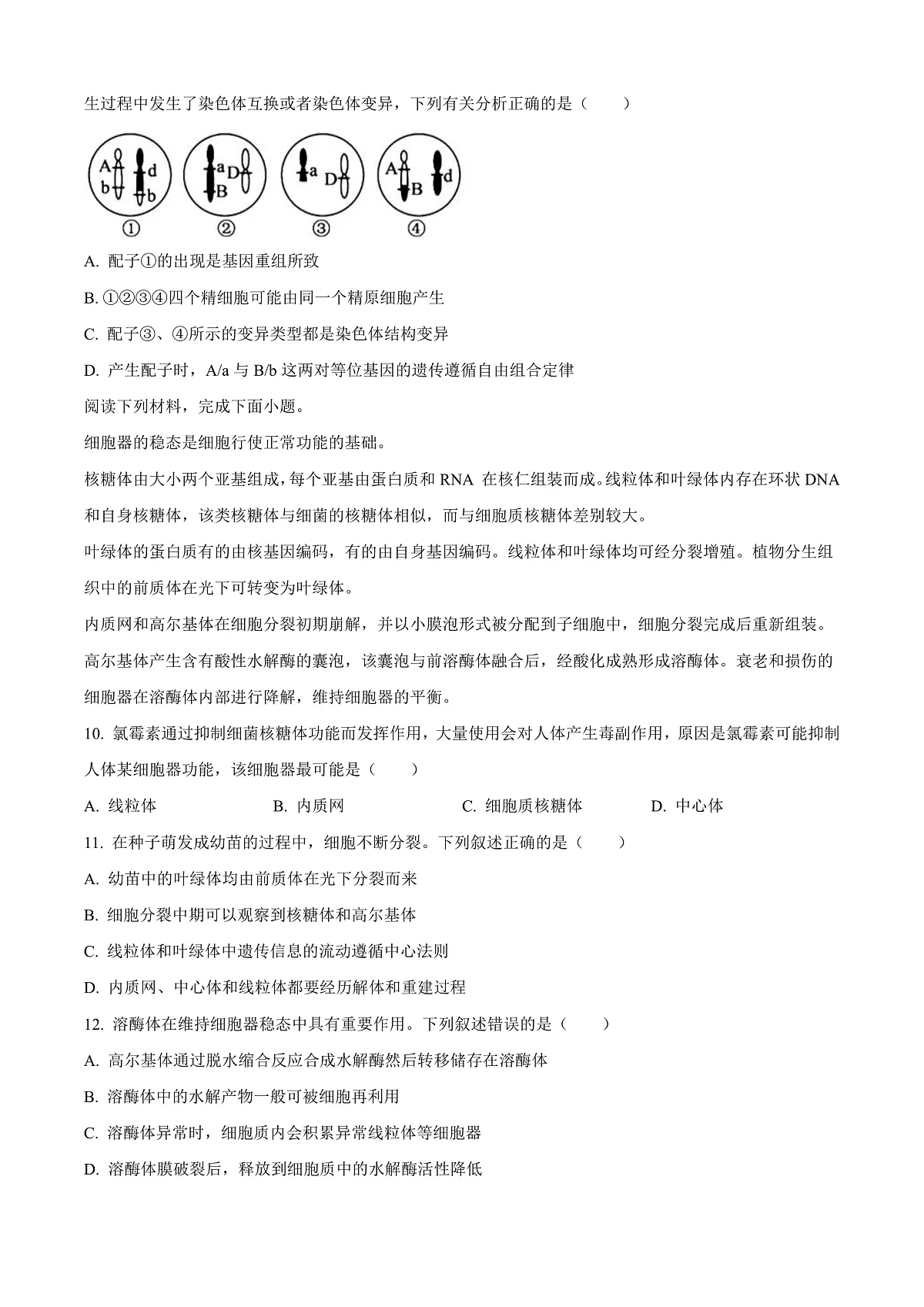 天津市五区县重点校2024-2025学年高三上学期1月期末生物试题 Word版无答案第3页