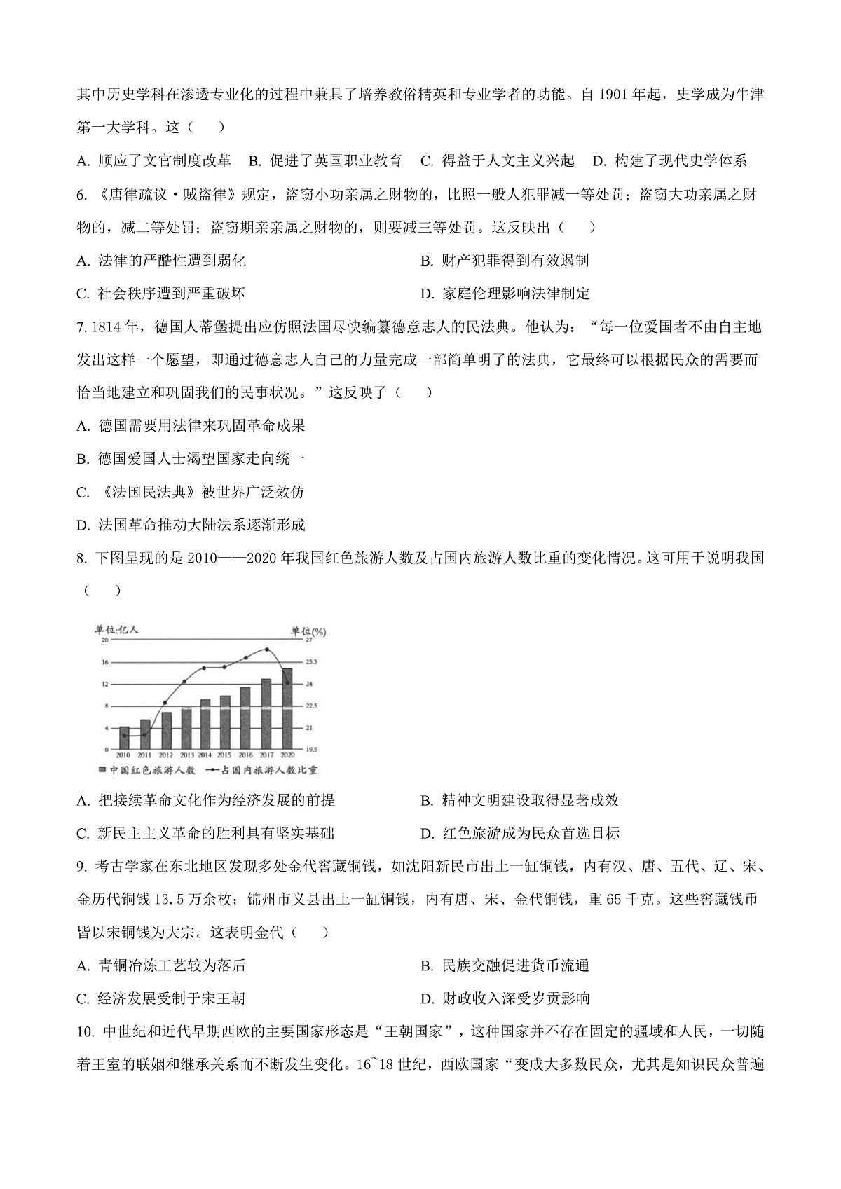 黑龙江省牡丹江市第一高级中学2024-2025学年高二上学期期末历史试题 Word版无答案第2页