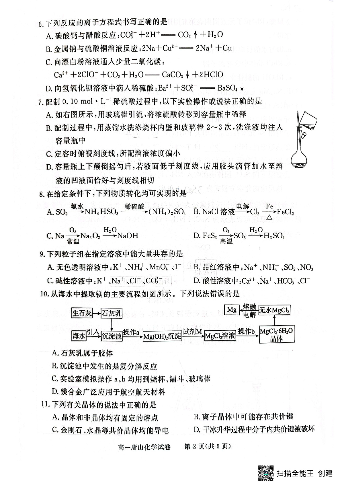 唐山市2024-2025学年度高一年级第一学期期末考试卷第2页