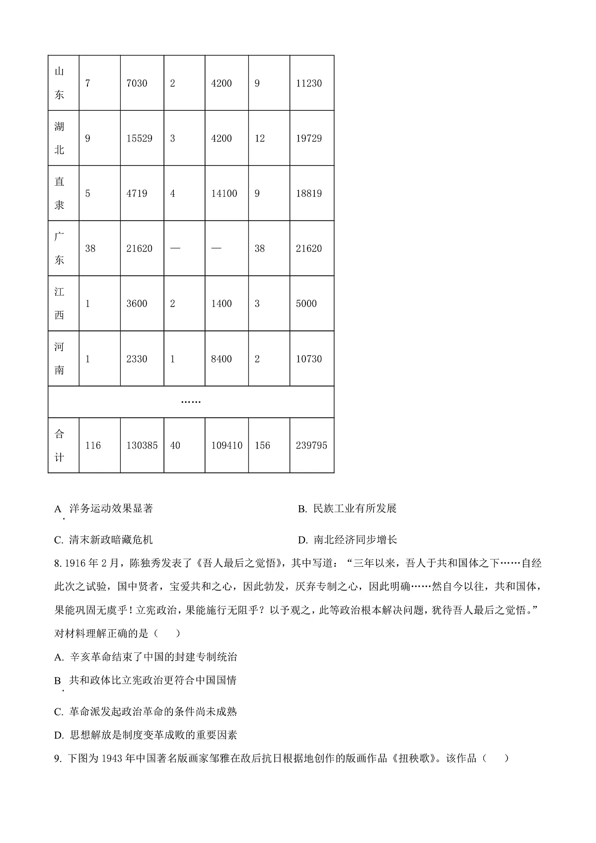 2025届云南省曲靖市高三上学期第一次教学质量监测历史试题 Word版无答案第3页