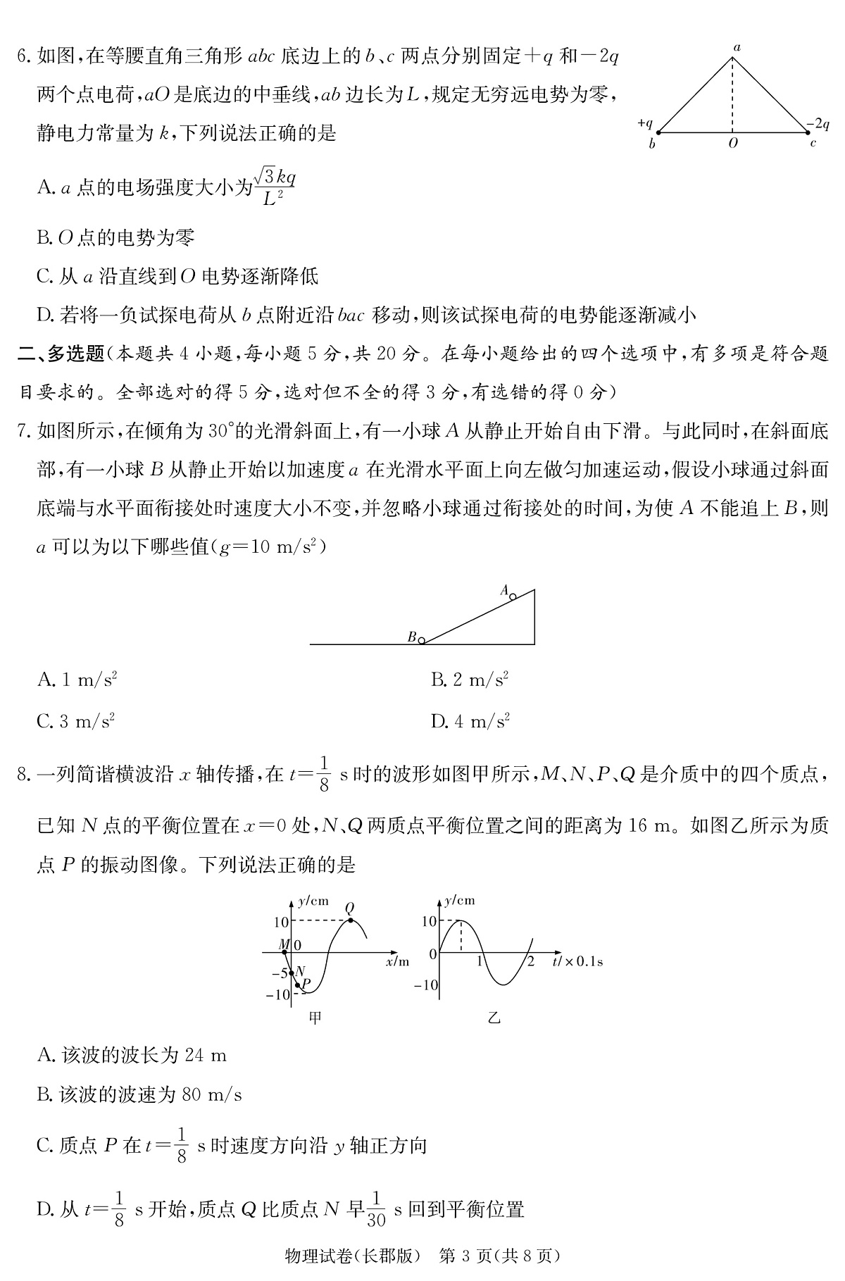 湖南长郡中学 2025 届高三月考试卷(七)物理第3页