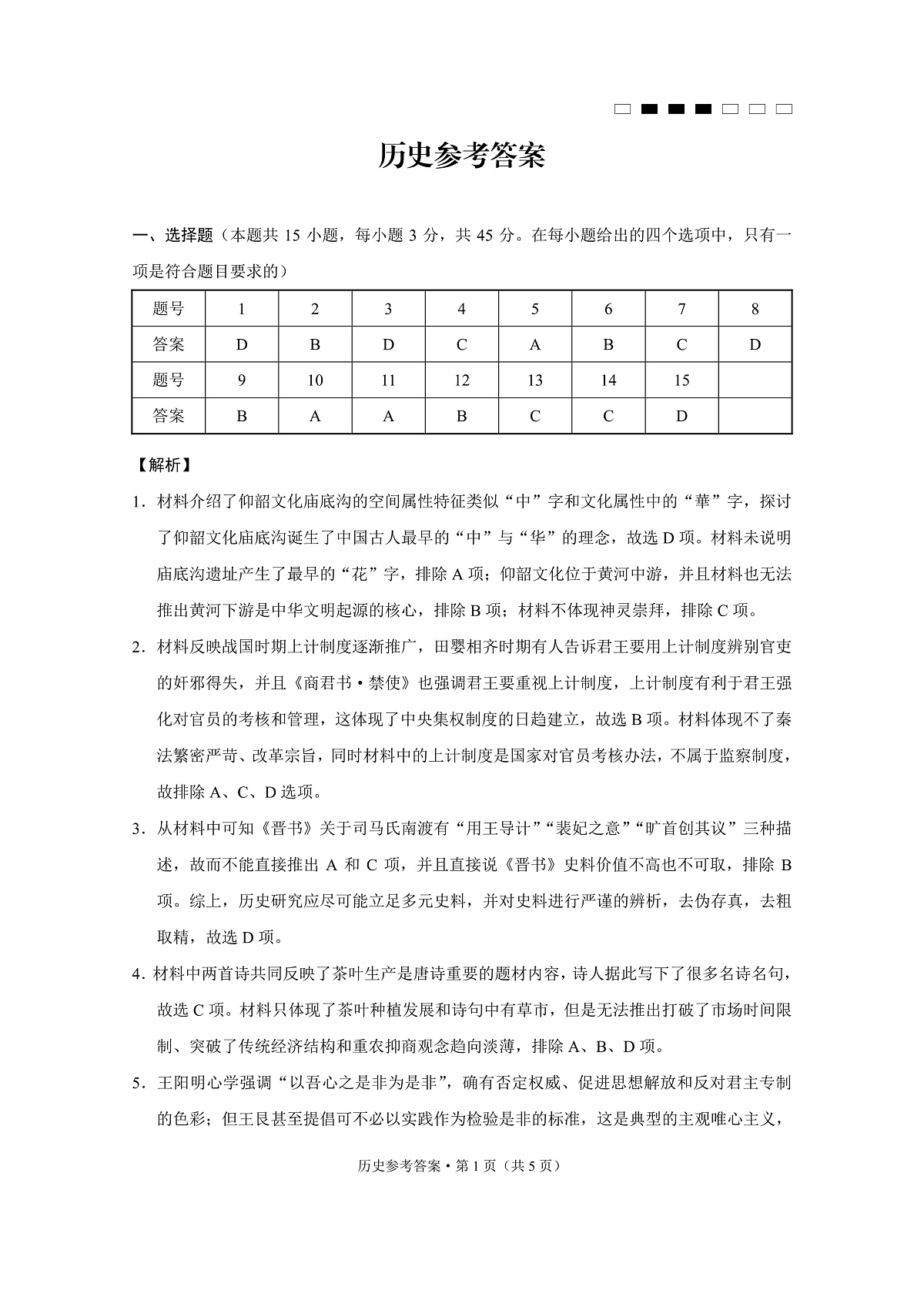 重庆市巴蜀中学高2025届高三3月适应性月考卷(六)历史答案第1页