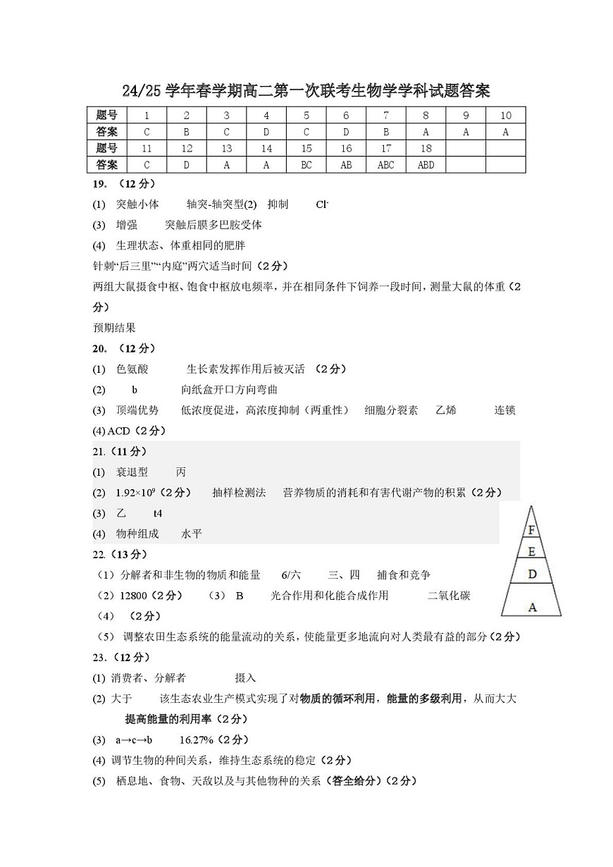高二生物学答案第1页