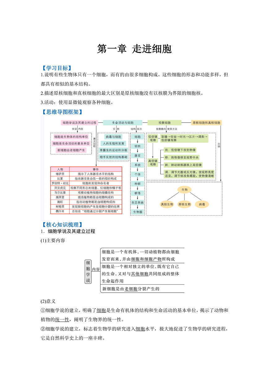 第一章 走進(jìn)細(xì)胞綜合講義(教師版)第1頁(yè)