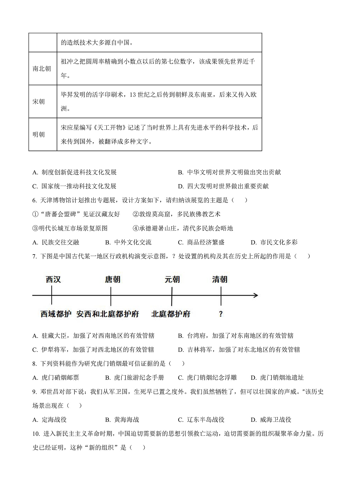 2025年天津市河东区中考一模历史试题(原卷版+解析版)第2页