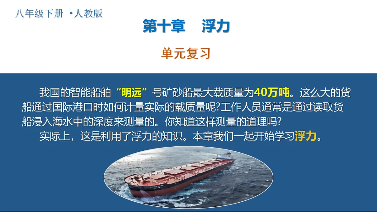 人教版2024八年级下册物理第十章 浮力(单元复习课件)第1页