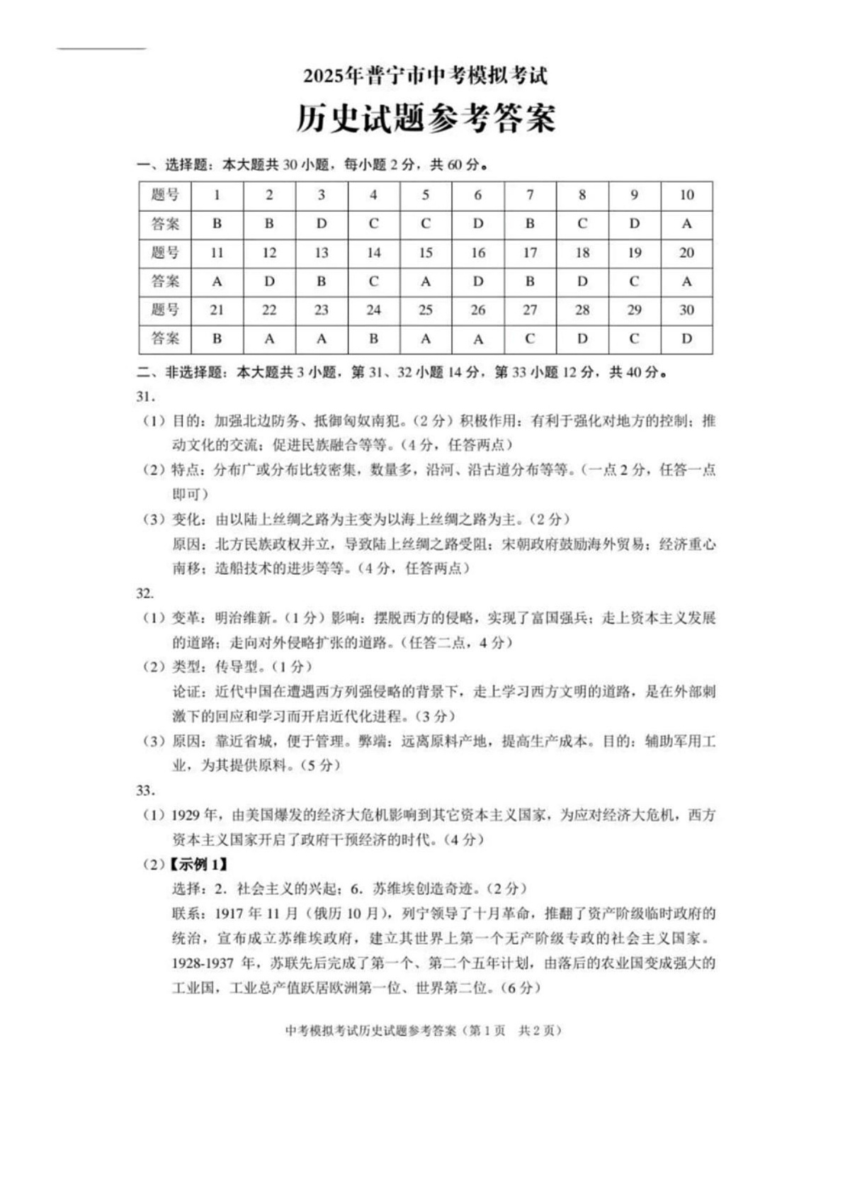 Documents Gallery 历史科参考答案第1页