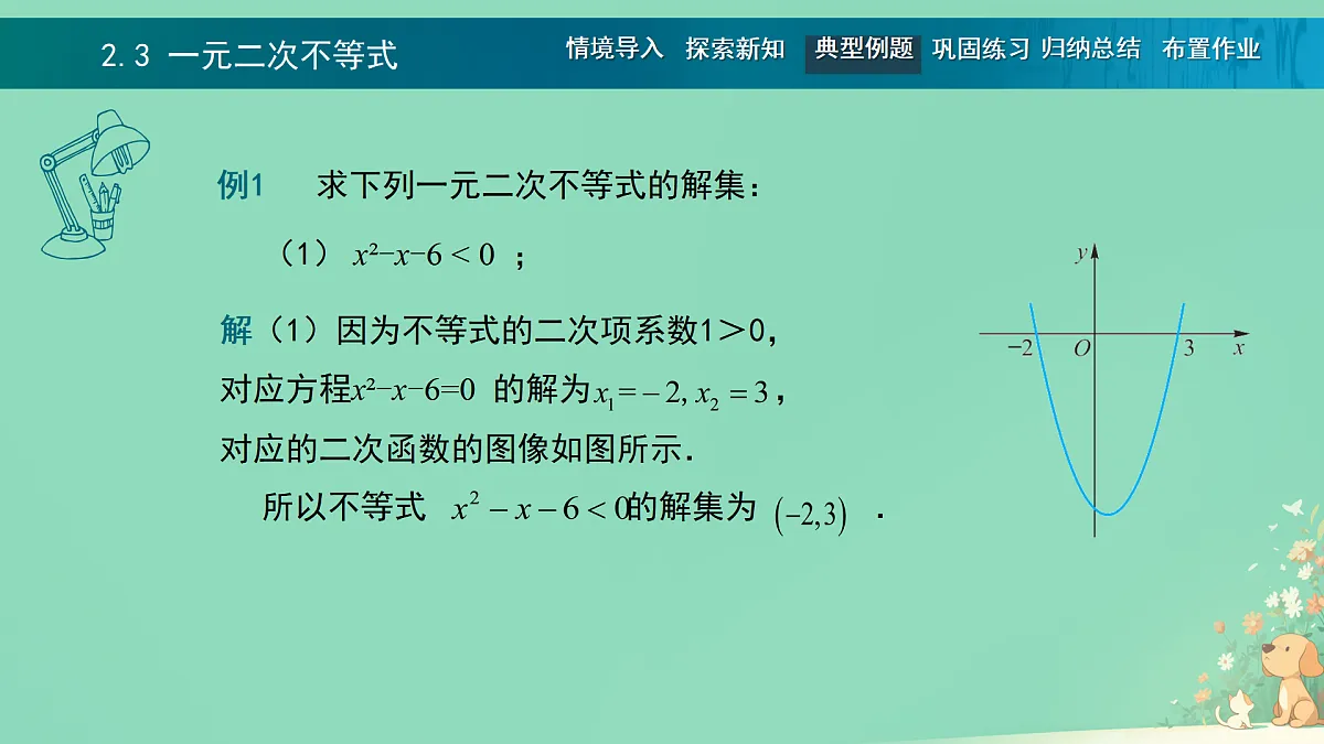 中职 数学 高教版(中职) 基础模块上册2.3 一元二次不等式 课件第7页