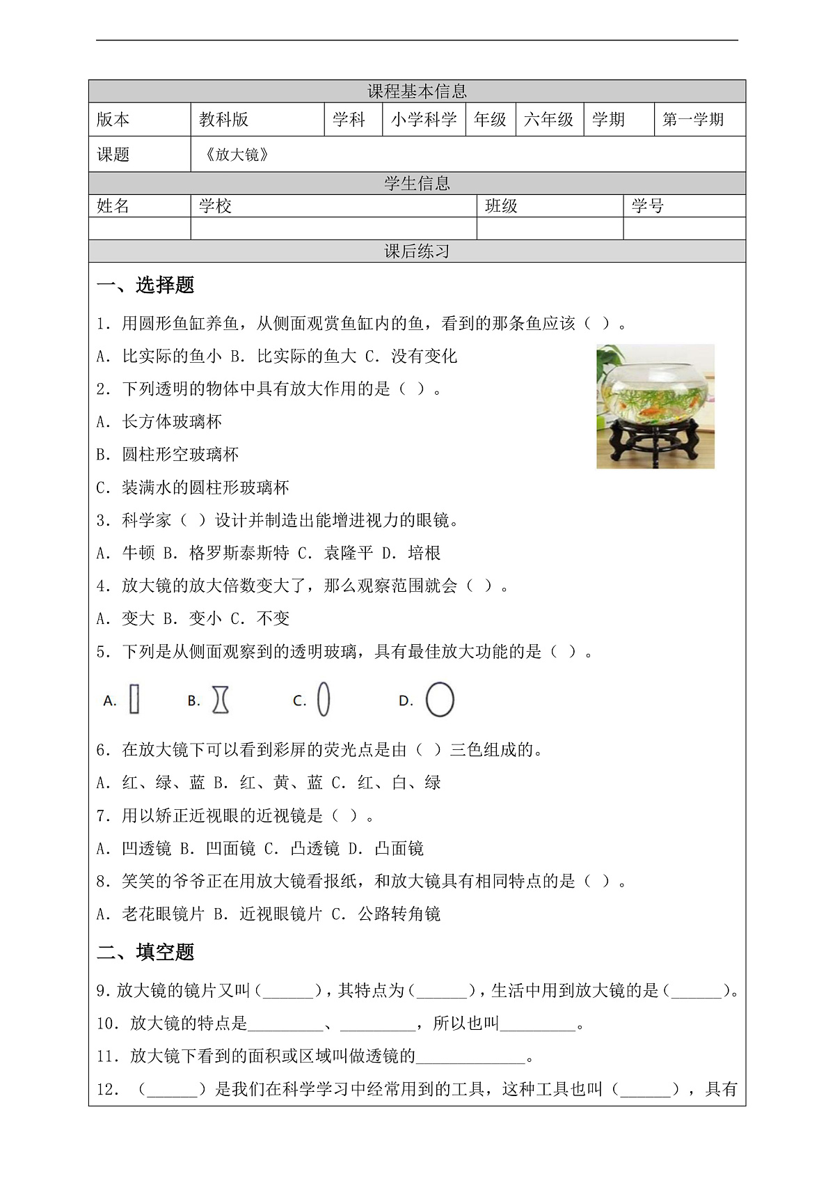 新教科版(2017)科学六上1.1《放大镜》课后练习第2页