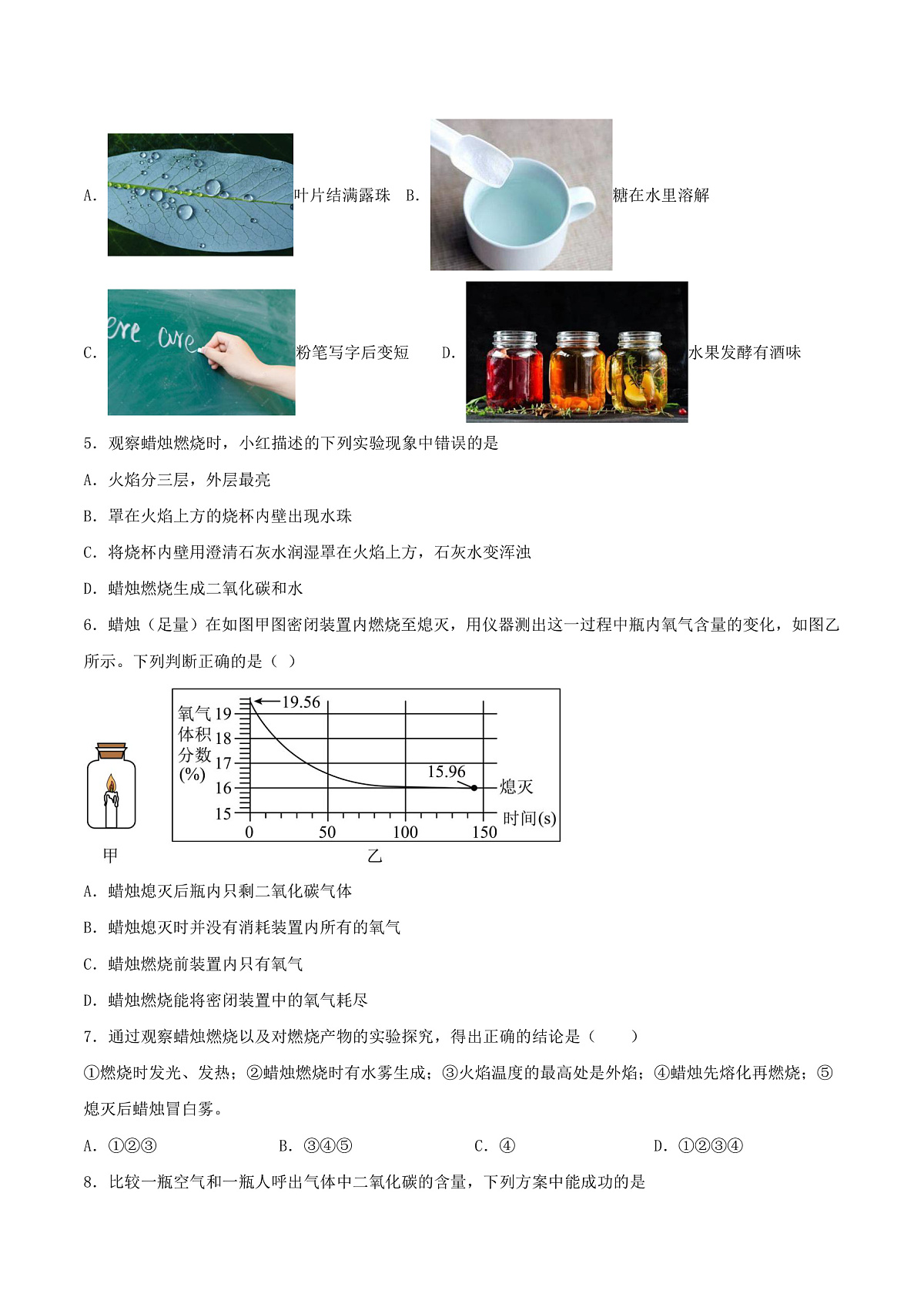 鲁教版(五四制)(2024)化学八年级全册第一单元《 步入化学殿堂》分层练习 (原卷 )第2页