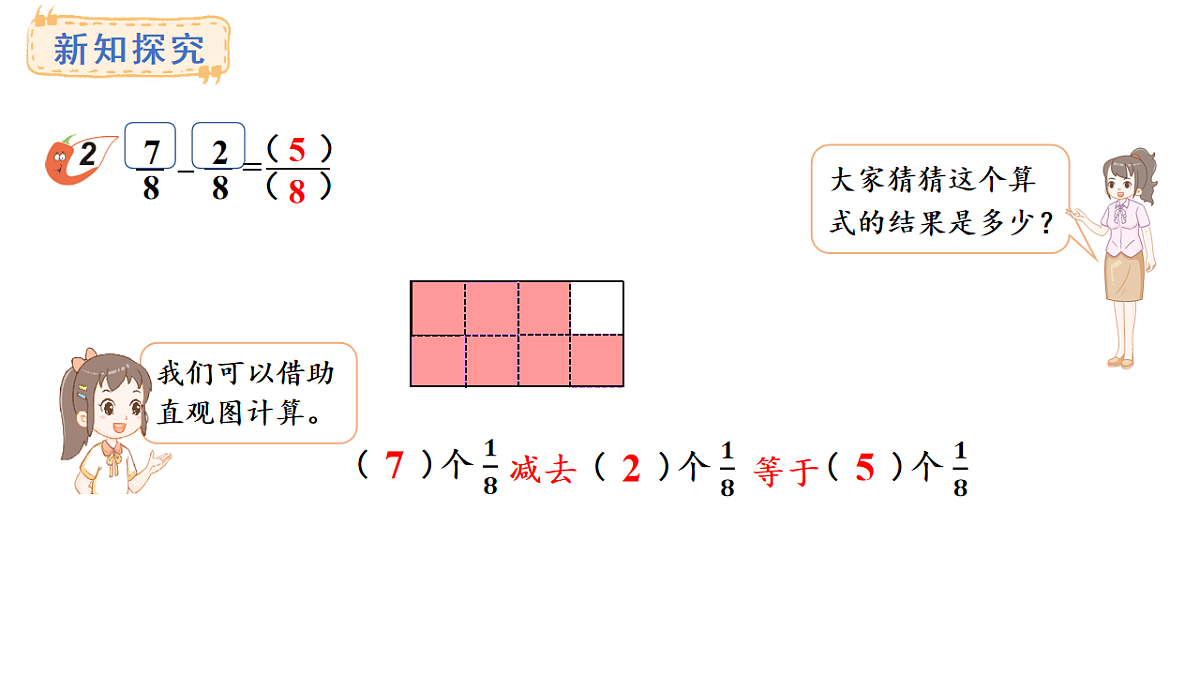 西师大版数学三年级上册5.3 同分母分数的加减法(课件)第6页