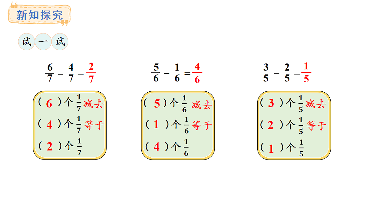 西师大版数学三年级上册5.3 同分母分数的加减法(课件)第7页