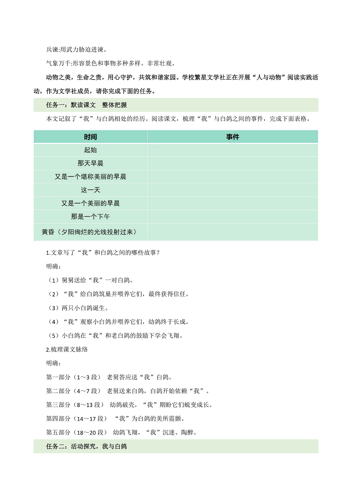 人教部编版(五四制)语文七年级上册(2024)第18课 《我的白鸽》教案第3页