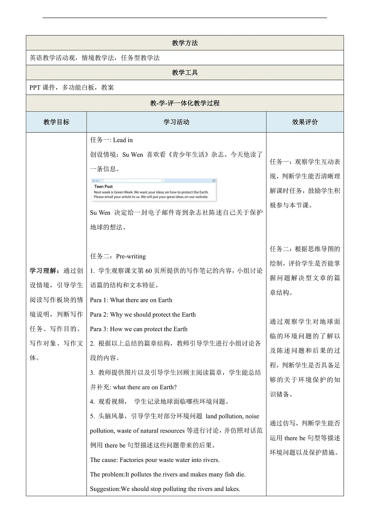 沪教牛津版(六三制三起)英语七上Unit 4 《The Earth》第4课时 Writing教学设计第2页
