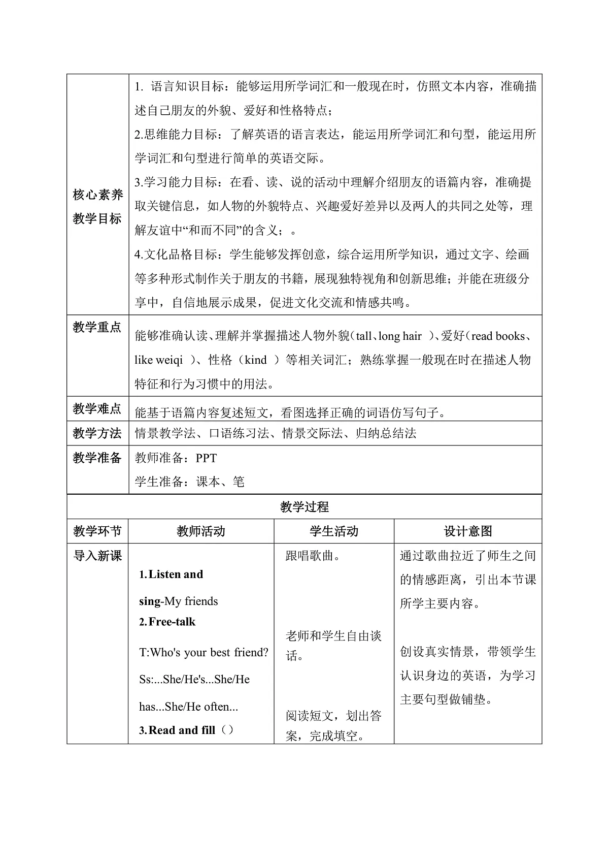 【任务型备课】人教版英语四上-Unit1Part B Read and write(教案)第2页