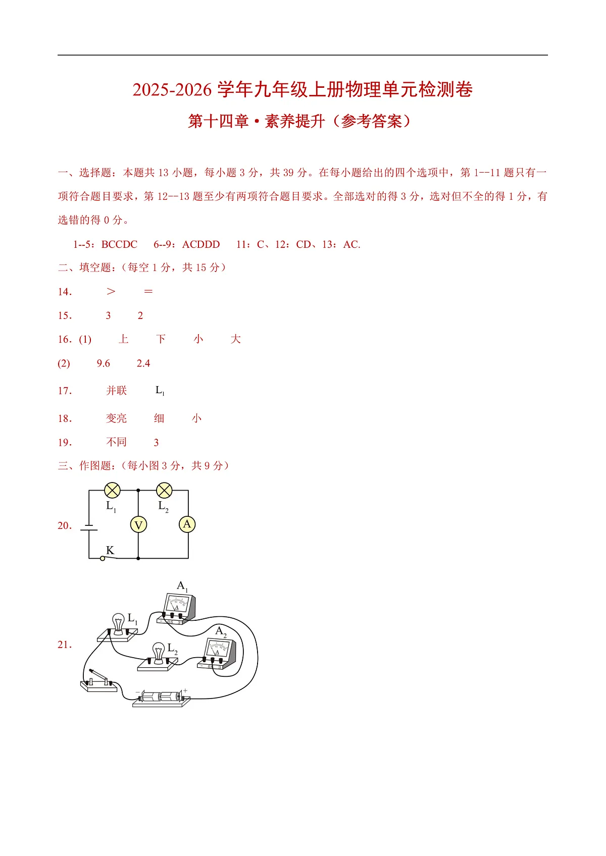 第十四章 单元测试·提升卷(答案及评分标准)第1页