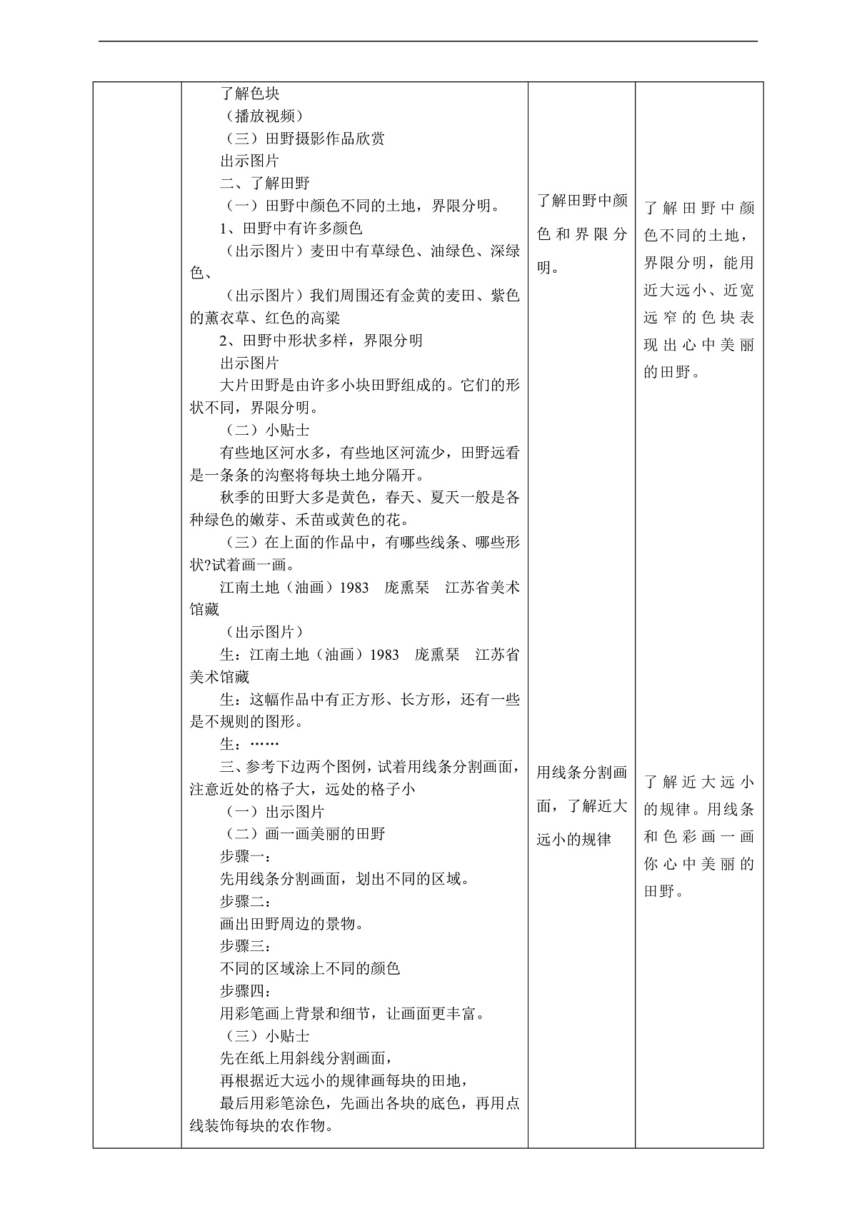【湘版】美术 一年级上册 第三单元 1 美丽的田野 课时教案第2页