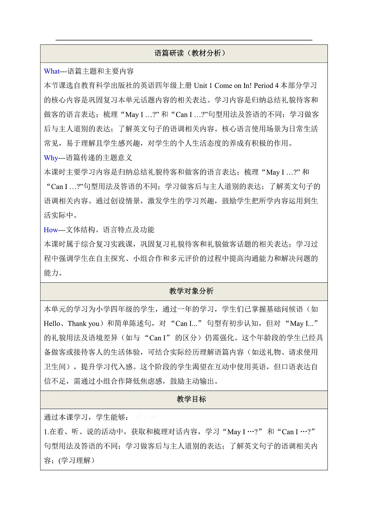 Unit 1 Come on In! Period 4 Portfolio & Sport Light & Wonderland教学设计第2页