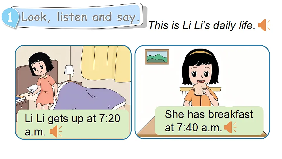 Lesson 2 She has breakfast at 7:40 a.m第8页