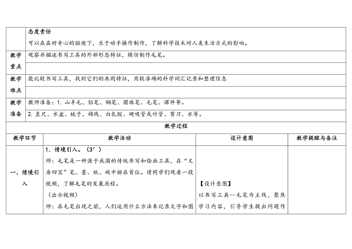 5.1 学做毛笔 教学设计 2025-2026学年大象版三年级科学上册第2页