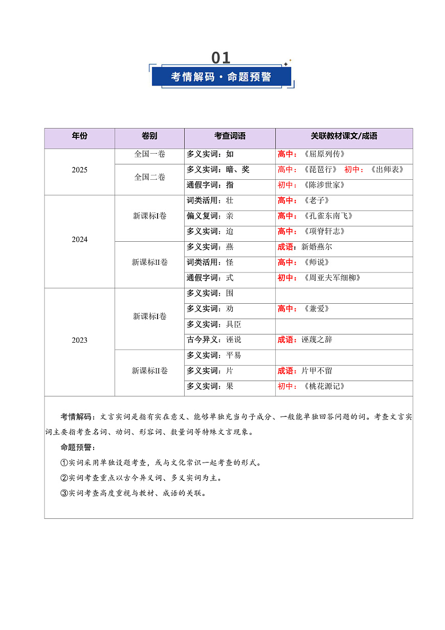 2026年高考语文文言文一轮复习 第01讲 文言实词(复习讲义)(全国通用)(原卷版)第2页