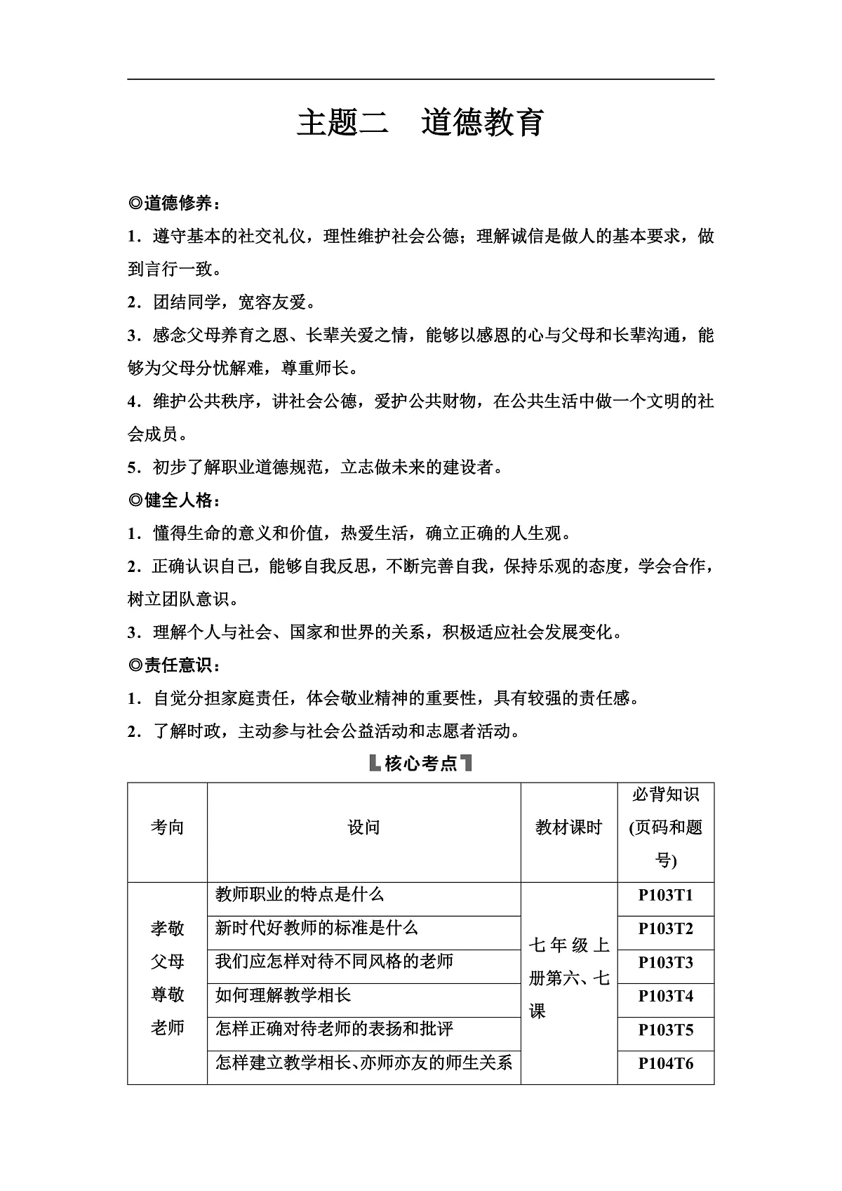 中考道德与法治复习主题二道德教育学案第1页