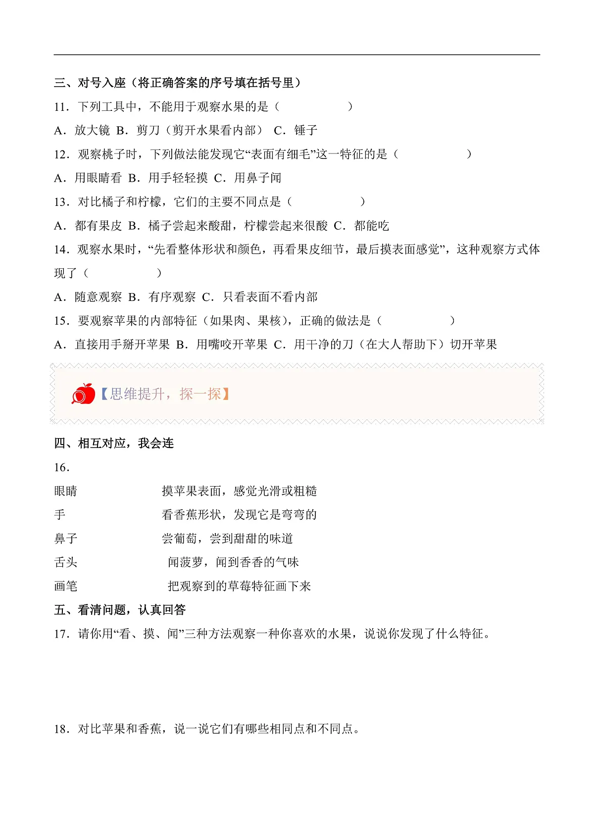 2.5 观察水果(分层作业)科学人教鄂教版一年级上册(新教材)第2页