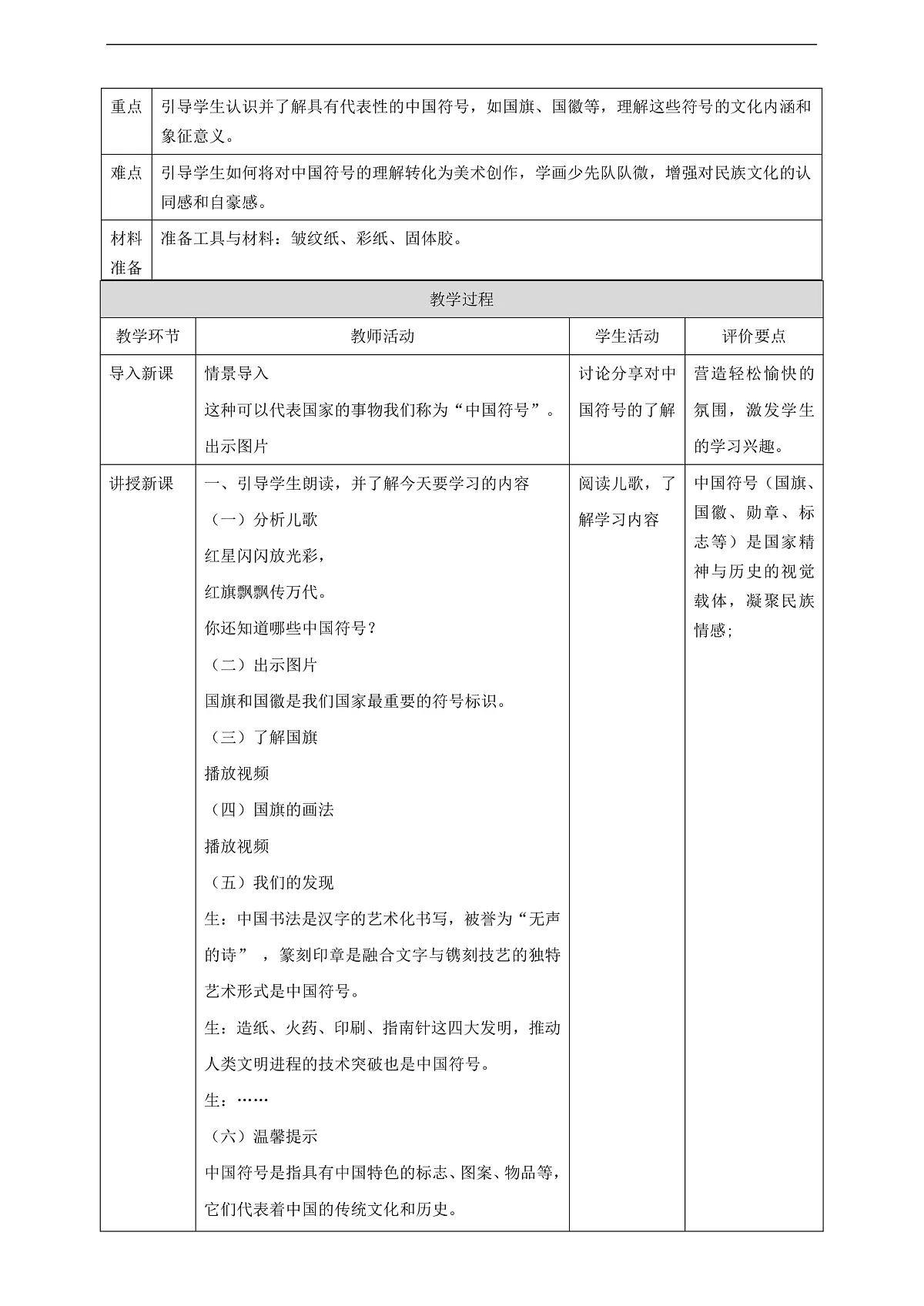 岭南美版一上 12 铭记中国符号 教学设计第2页