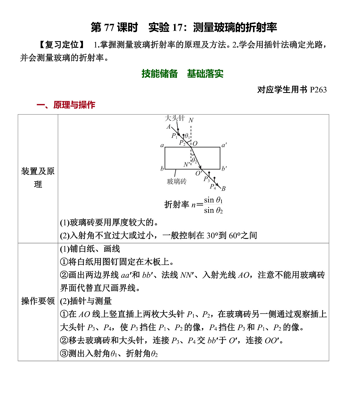 第77课时 实验17:测量玻璃的折射率第1页