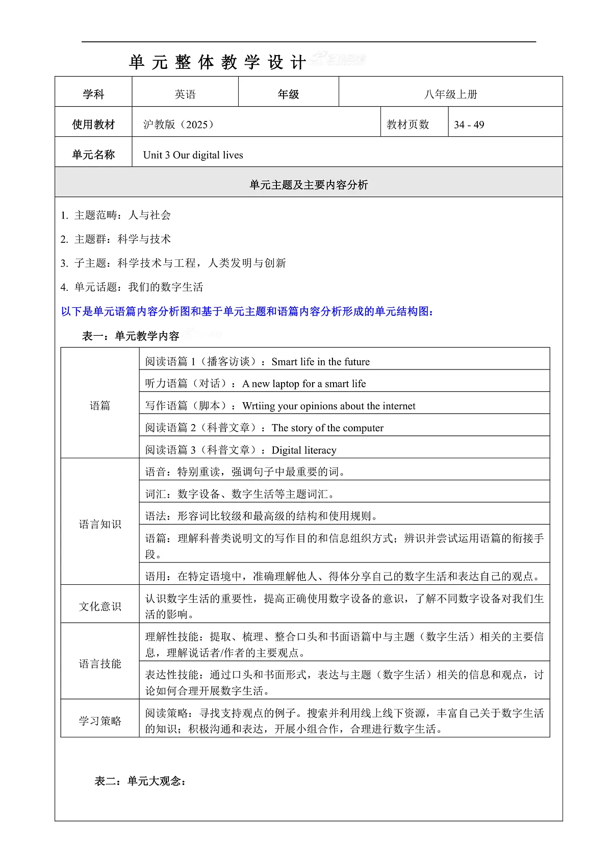 Unit 3 Our digital lives 大单元整体教学分析第1页